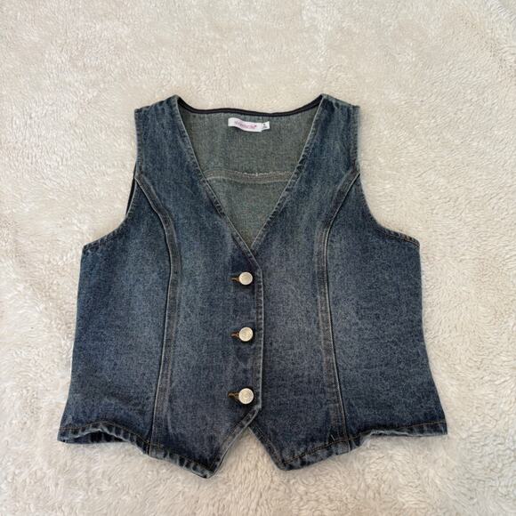 ShoeDazzle Jackets & Blazers - Womens Cotton Sleeveless Denim Vest M Western Boho Indie Festival Summer Resort